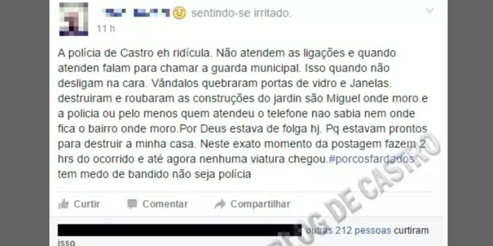 Imagem ilustrativa da imagem Rapaz ofende PM de Castro no Facebook e acaba detido